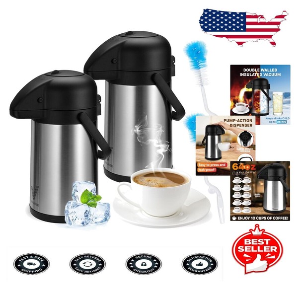 Double-Walled Coffee Carafe 2Pcs - Keeps Hot for 20 Hours,