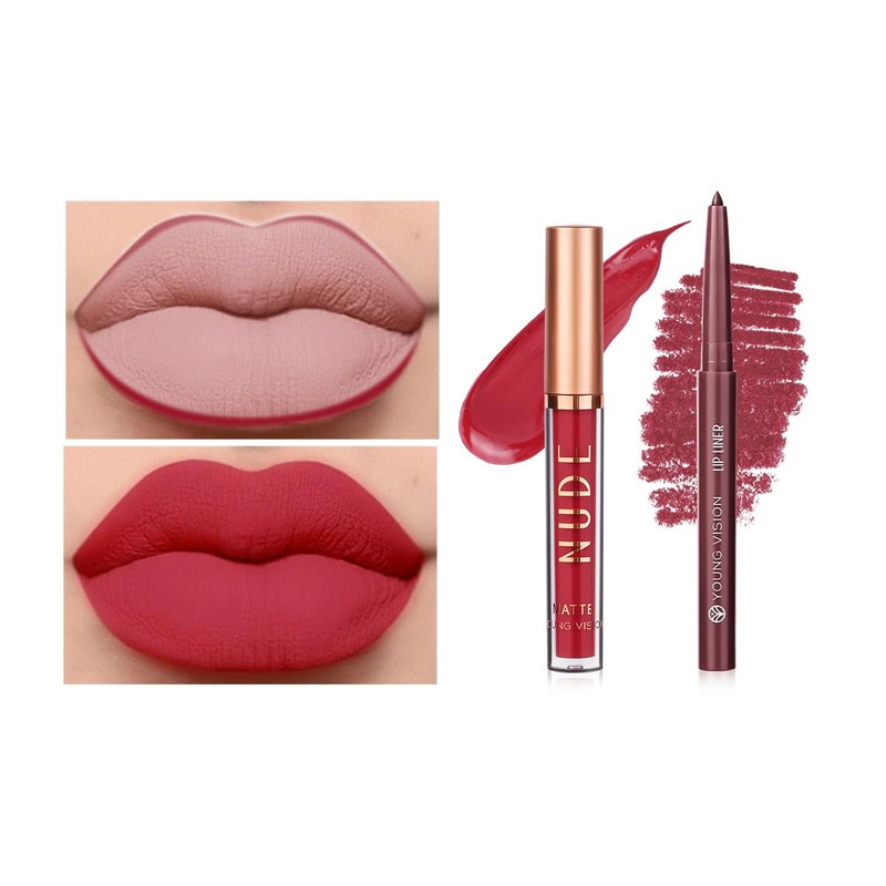 YOUNG VISION Liquid Lipstick & Lip liner Combo Set, Matte