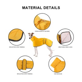 Greyhound Raincoat Lightweight, Whippet Coats Waterproof, Greyhound Coats Waterproof, Whippet Raincoat, Greyhound Summer Winter Raincoat, Dog Coats for Lurcher for Medium, Large Dog (XL, Yellow)