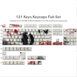 PBT Keycaps - Side Print Keycaps, Shine Through Custom Key caps 75 Percent, Ink Painting Keycap Set Dye Sub & Double Shot, 131 Keys Cherry Profile Keyboard Keycap for Mechanical Keyboard, Wuxia