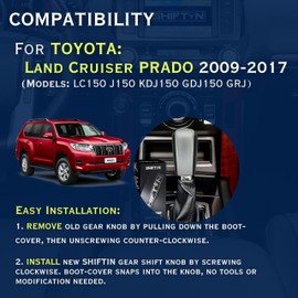 SHIFTIN Leather Wood Gear Shift Knob Stick Shifter for Toyota Land Cruiser Prado FJ-150 (Black Leather/Gray Silver)