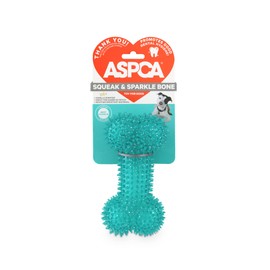ASPCA Squeaky Puppy Teething Spikey Glitter Bone Chew Toy, Non-Toxic TPR Rubber for Small to Medium Dogs - Random Color Shipped