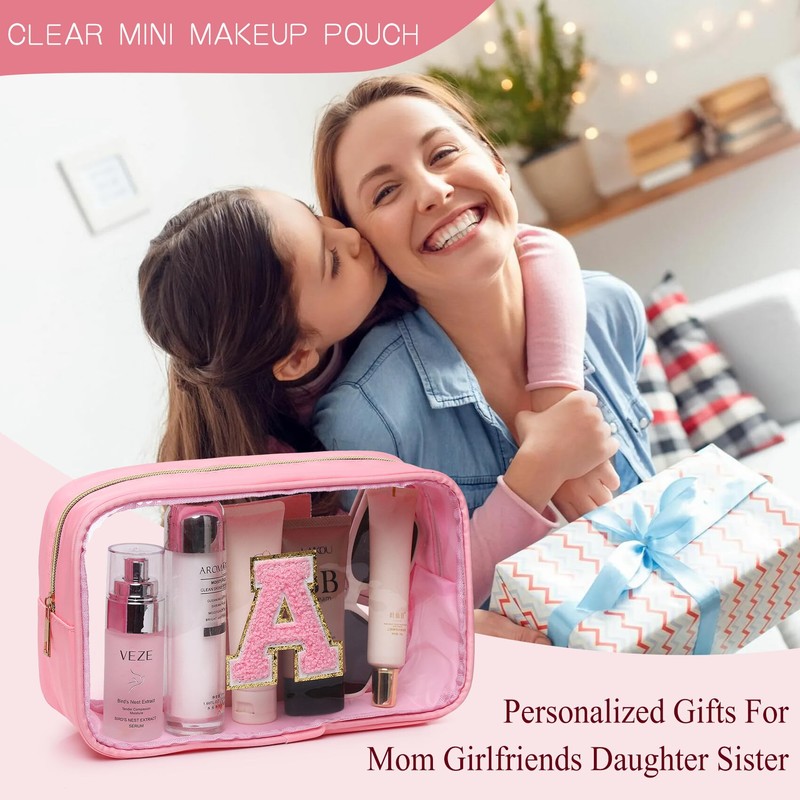 LOFOWN Initial Clear Makeup Bag Small Cosmetic Bag Travel Toiletry
