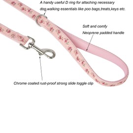 YUDOTE Floral Dog Lead Strong Nylon with Soft Comfy Neoprene Padded Loop Handle and D Ring for Daily Walking with Active Small to Medium Sized Female Breeds,Floral Pink