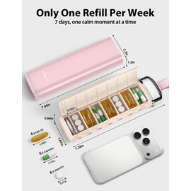ideerfit Stylish 7-Day Pill Organizer, Compact Travel Pill Box Case with Built-in Desiccant & Secure Individual Lids, Triple-Protection Weekly Pill Case for Vitamins, Fish Oil & Supplements, Pink