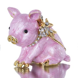 YU FENG 2.3inch Cute Piggy Jewelry Trinket Box Hinged Collectible Crystal Jeweled Pig Decor Animal Figurines Christmas Gift