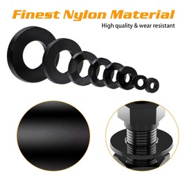 ELECTRAPICK 500Pcs Black Nylon Flat Washers, Compatible with 8 sizes- M2 M2.5 M3 M4 M5 M6 M8 M10 Tap Sealing Gasket Washers for Plumbing, Tap, Mechanical Repair