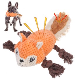 SCENEREAL Dog Squeaky Toys, Plush Dog Toys with Soft Fabric for Small Medium Dogs, Cute Interactive Dog Chew Toys for Puppy, Pet Toys with Rope for Training Indoor Paly (Squirrel, Orange)