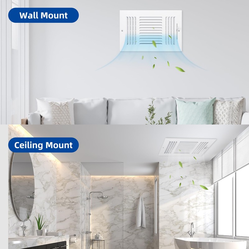 10 x 6 Inch (Duct Opening) 3-Way Vent Casing White