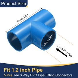 sourcing map 5pcs 1 37/64 Inch Tee 3 Way PVC Pipe Fittings Connector, Furniture Build Grade Corner Fitting Elbow Fittings for DIY Shelf Garden Support Structure Tent Connection, Blue