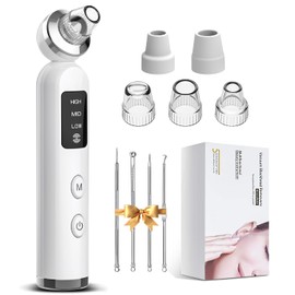 VitalEveRev Blackhead Remover Pore Vacuum – Electric Pore Cleaner for Face and Nose, 3 Suction Levels, 5 Probes, Rechargeable Black Head Remover for Nose with Filter Pads