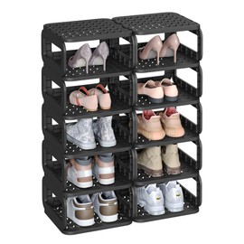 SONGMICS Shoe Rack, Shoe Organizer, 12 Shelves, Shoe Storage, Narrow Shoe Shelf, Open Shelf for Entryway, Living Room, Bathroom, Space-Saving, Ink Black ULPC038B01