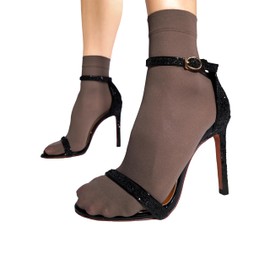 sofsy Matte Finish Brown Semi-Sheer Ankle Socks Women [Made in Italy] 40 Den Anti-Slip Low Cut Nylon Stockings for Boots & Heels - One Size