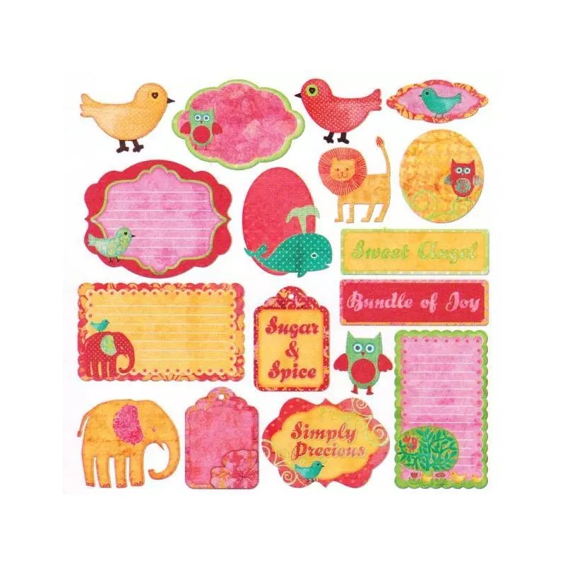 Creative Imaginations BOHO GIRL 17pc Flocked Journaling Die Cut Shapes
