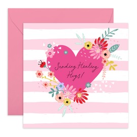 Central 23 Sending Healing Hugs Cards And Envelope - Get Well 12 - Speedy Recovery Him Her - Encouragement Cards For Men Women - Floral Greeting Card - For Girl Friends - Comes With Stickers