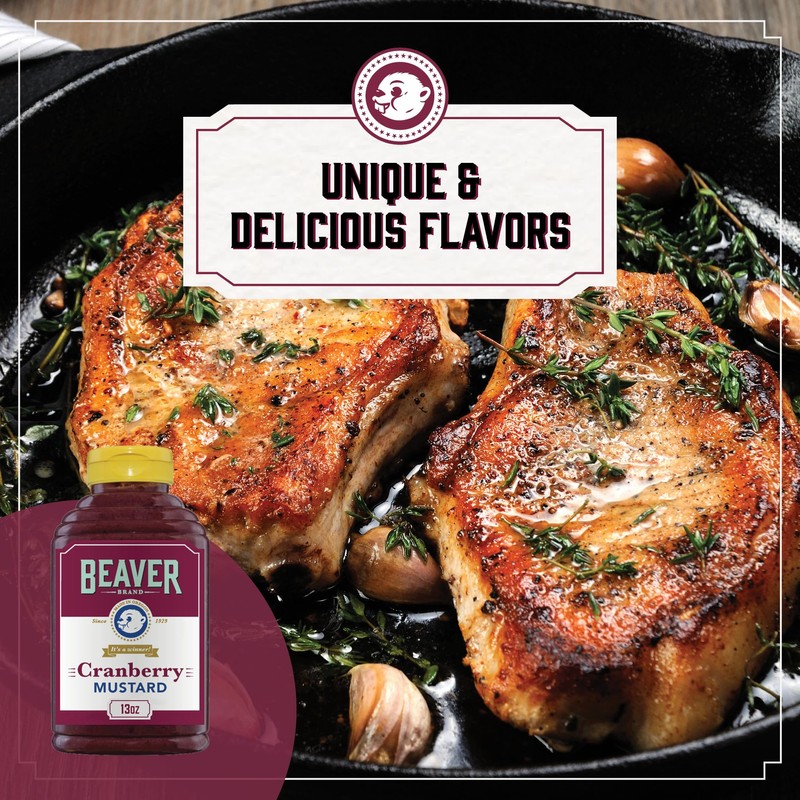 Beaver Brand Cranberry Mustard 13oz, Sweet & Tangy Mustard with