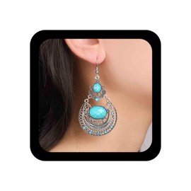 Allereya Boho Ethnic Drop Earrings Silver Tribal Drop Earrings Red Ruby Drop Earrings Fillgree Water Drop Earrings Ethnic Gypsy Chandelier Earrings Jewellery for Women, Zinc, No Gemstone