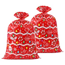 2 Pcs Big Christmas Gift Bags Extra Huge Plastic Gift Bag 48"x36" Jumbo Present Bag Xmas Large Gift Wrapping Bags XL Noel Birthday Party Favors Red