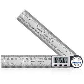 Angle Ruler, Preciva Digital Angle Finder Ruler Protractor, 400mm Length and Angle Measure with LCD Display, Stainless Steel Woodworking Angle Detector, Hold/Rev, Mm/Inch for Construction (Silver)
