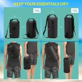 BODY GLOVE Rolltop Waterproof Dry Bag with Zippered Front Pocket, 10 Litre Dry Storage Bag for Beach, Boating, Camping, Hiking (Black/Black,10L)