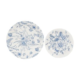 Balsa Circle 50 Paper Round White with Blue French Toile Pattern Dessert and Dinner Plates for Weddings Parties Birthdays Receptions Events Catering Buffet Dinnerware Tableware Decorations