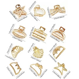 12Pcs Small Metal Hair Clips, Mini Hair Clips for Girls, Gold Claw Clips for Women, Non-slip Flower Hair Clips for Thin Hair,Strong Hold Mini Claw Clip, Easy Pulling Up Hair Accessorie (Gold)