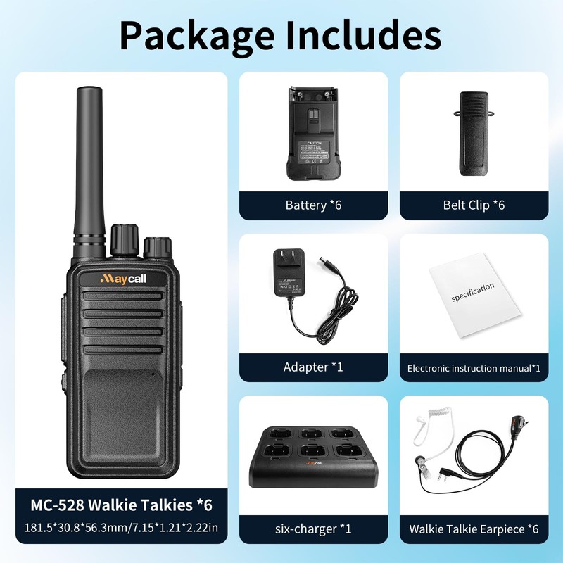 Maycall MC-528 6 Pack Walkie Talkies with Earpiece, Portable FRS