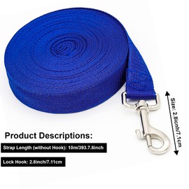 Dog Training Lead Leash Extra Long Line,10m Nylon Leash for Large Medium & Small Dogs Great for Pet Recall Training Obedience, Play, Running, Camping Backyard Strong lead with Metal Components (Blue)