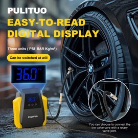 PULITUO Tire Inflator Portable Air Compressor - Car Accessories 12V DC Air Pump for Car Tires with Digital Pressure Gauge, Emergency LED Light for Wheel, Bike, Ball, Motor