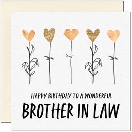 Brother in Law Birthday Card - Eco Friendly Elegant Heart Flowers Beautiful Birthday Cards for Brother in Law