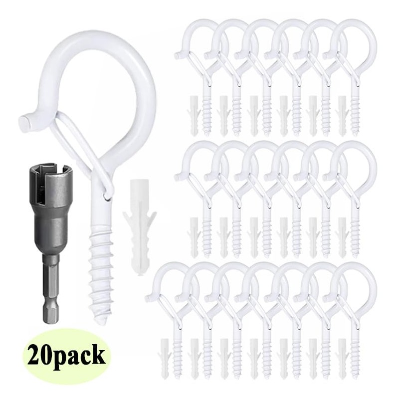Wopanxye 20pack White Screw-in Hooks Wall Ceiling for Outdoor String