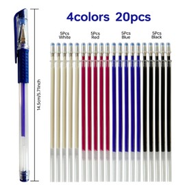Dinggaogao 4 Heat Erasable Pens Fabric Marker Barrels, 4 colors 20 Refills for quilting supplies, sewing supplies, embroidery, diy crafts. (red, blue, black, white)