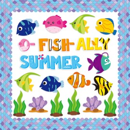 CY2SIDE 89PCS O-Fish-Ally Summer Cut-Outs Decor for Classroom Bulletin Board Border, Summer Tropical Fish Cut-Outs Trim Borders, School Summertime Cut-Outs Under The Sea Bulletin Board Decorations