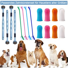 16 Pcs HundezahnbüRste, ZahnbüRste Hund, 4 Pcs Dreifach KöPfe HundezahnbüRsten+8 Finger ZahnbüRste+4 DoppelköPfige ZahnbüRste, Zahnreinigung Anti-Plaque HaustierzahnbüRste