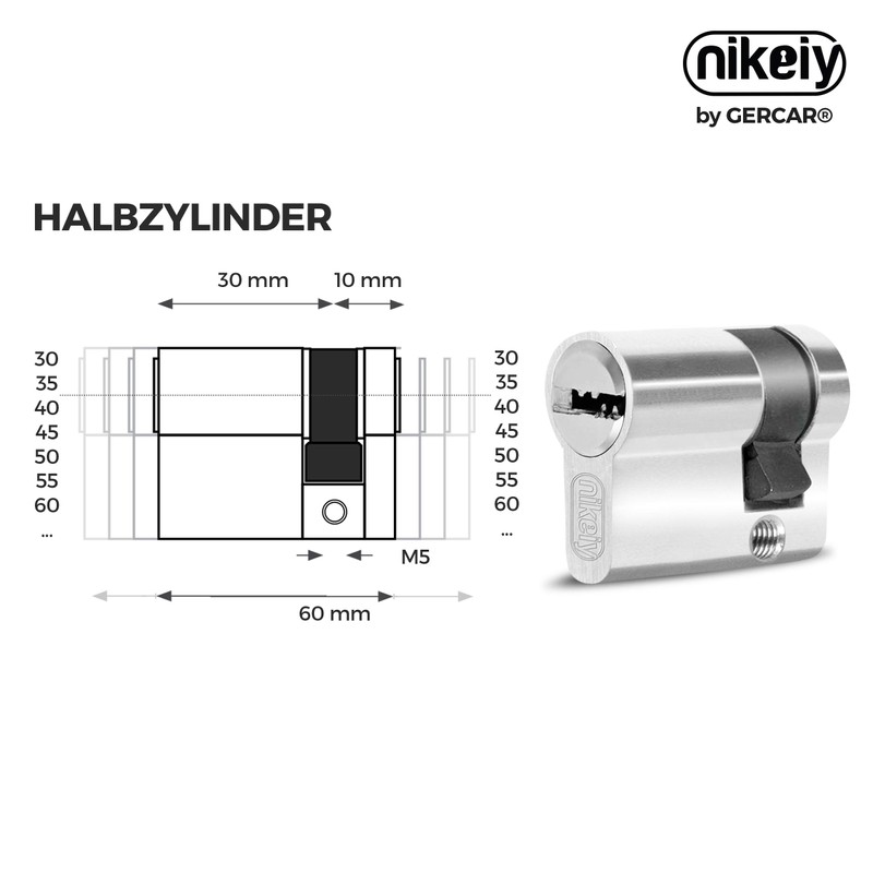 GERCAR Half-Cylinder 10/30 Profile Cylinder Lock Cylinder Lock Door Lock