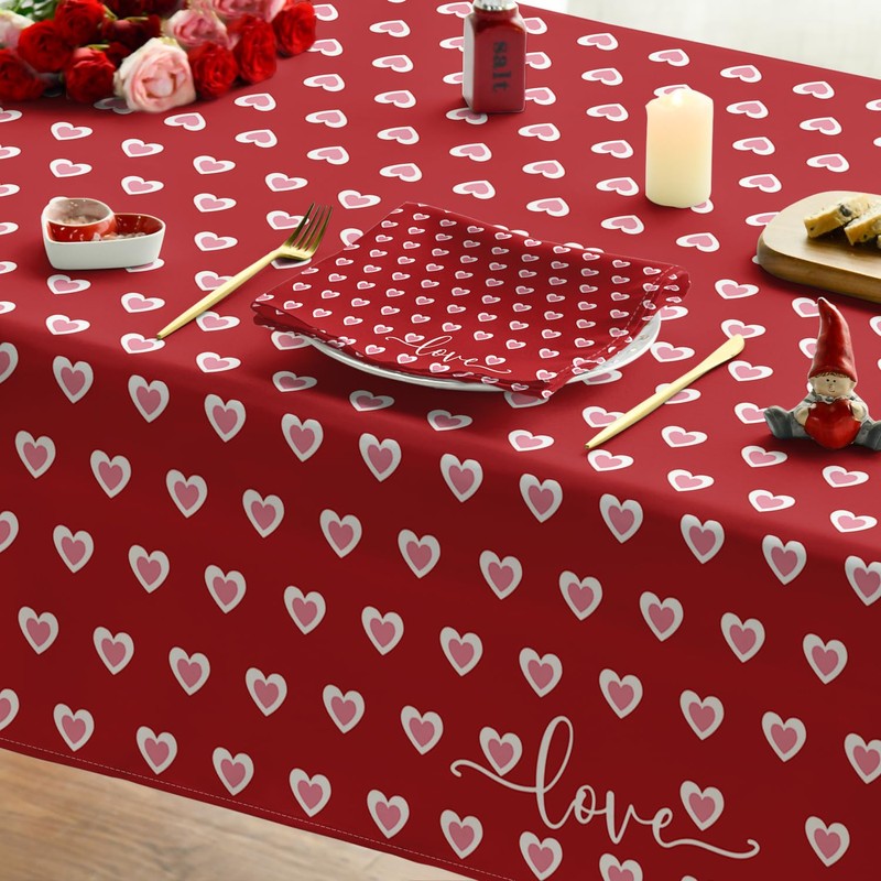 Horaldaily Valentine Tablecloth 60×104 Inch Rectangular, Cotton Candy Love Red