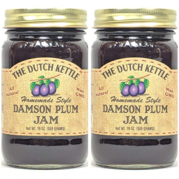 The Dutch Kettle Amish Homemade Style Damson Plum Jam 2 - 19 Oz. Jars All Natural Non-GMO No Preservatives
