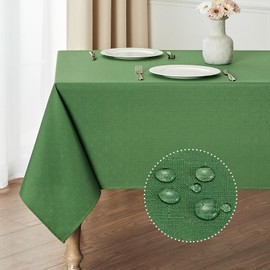 Veblandy Rectangle Tablecloth Waterproof 60x104 inch Linen Textured Table Cloth Stain and Wrinkle Resistant Washable, Decorative Fabric Table Cover for Dining, Party and Camping, Green