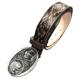 Native Indian Design Handmade Mens Leather Belt with Buffalo Nickle Design Buckle Western Work Casual 1.5" Wide Color Cocoa Brown (38)