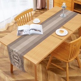 Kiatuniya Table Runner Stripes Beige Brown Modern Winter Runner Table Vintage Washable Table Runner Country House Style for Spring Autumn Kitchen Table Decoration Party Decor 33 x 183 cm