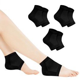 Moisturizing Gel Heel Socks - 3 Pairs Toeless Spa Socks for Cracked Heels, Dry Feet, Foot Calluses - Effective Foot Care Treatment (Black)