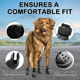 Dog Shoes for Hot Pavement,Non-Slip Waterproof Breathable Easy to Clean Put On and Take Off Dog Boots,Paw Protector for Hot Summer Roads Winter Snow (Black, Size 5:(2.56"x1.97")(L*W))