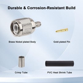 TNC Male Connector Crimp Type for RG58 RG142 RG400 LMR195 KSR195 3D-FB Coax Cable – 10 Pack with Heat Shrink Tubes – RF Coaxial Adapter for Antenna, Ham Radio, CCTV, WLAN