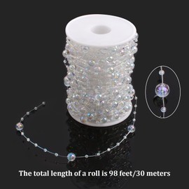 URROMA 30 Meters Transparent Bead String Crystal Acrylic Gems Bead Fish Line Bead Chain Garland DIY Jewelry Line for Wedding Party Home Decorations Christmas Party