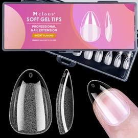 Short Almond Soft Gel Nail Tips, Melous 240PCS Pre Buff Full Cover Nail Tips Half Matte Gel x Nail Tips