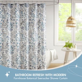 Madison Park Shower Curtain, Chic Seersucker Printed Botanical Leaf Shower Curtain for Bathroom, Modern Country Bathroom Décor, Machine Washable Shower Curtain, Bonnie, 72x72 Khaki