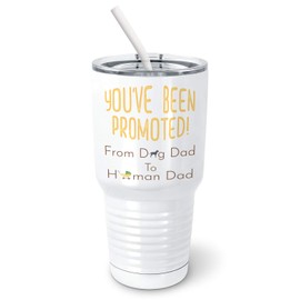 PixiDoodle New Dad - Dog Dad First Fathers Day Tumbler with Spill-Resistant Slider Lid and Silicone Straw (30 oz Tumbler, White)