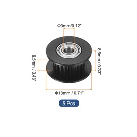 MECCANIXITY 2GT Idler Pulley 20 Teeth 3mm Bore Aluminum Timing Pulley Wheel for 6mm Width 20T Timing Belt for 3D Printer, CNC, Timing Belt-5 Pcs Black