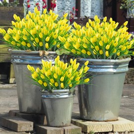 Ruidazon 6 Bundles Tulips Artificial Flowers,30 Heads Outdoor Artificial Tulip Faux Plastic Greenery Shrubs Plants UV Resistant for Easter Home Outside Garden Porch Window Decor (Yellow)