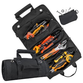 Tool Bag, Tool Bags for Men, Heavy Duty Tool Organizer, Portable Roll Up Tool Bag Gifts For Him, Mechanic, Electrician and Hobbyist, Car Tool Roll Organizer - Black